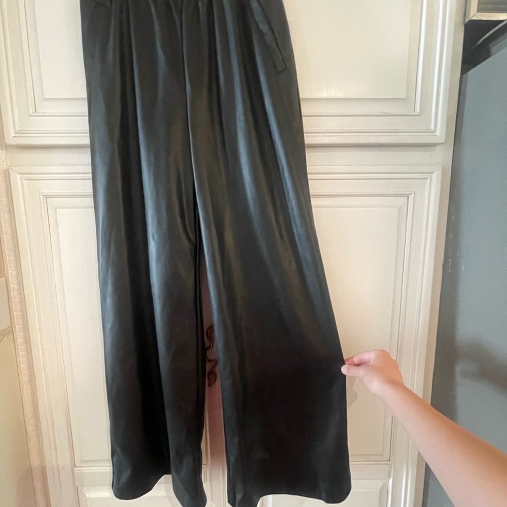 Bar III Size S Vegan Leather Black Wide Leg Pants - Picture 2 of 7